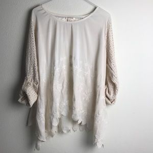 Sundance ivory tan sleeve blouse size m